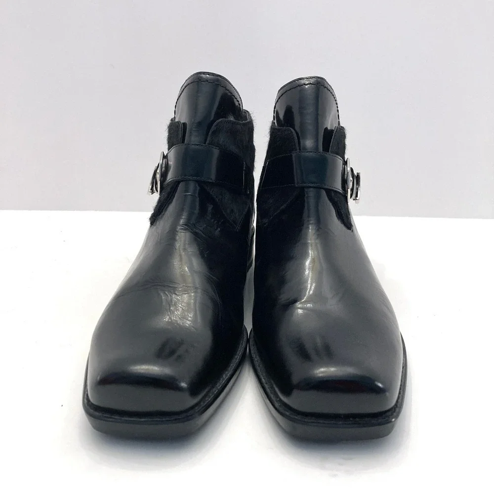 STUART WEITZMAN Negev Booties Shoes Black Leather Calf Hair Womens 6 M Straps